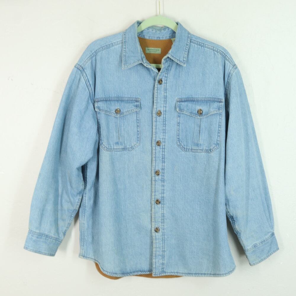 Vtg Rugged Earth Outfitters Shacket M Shirt Jacket Blue Denim Fleece Lined